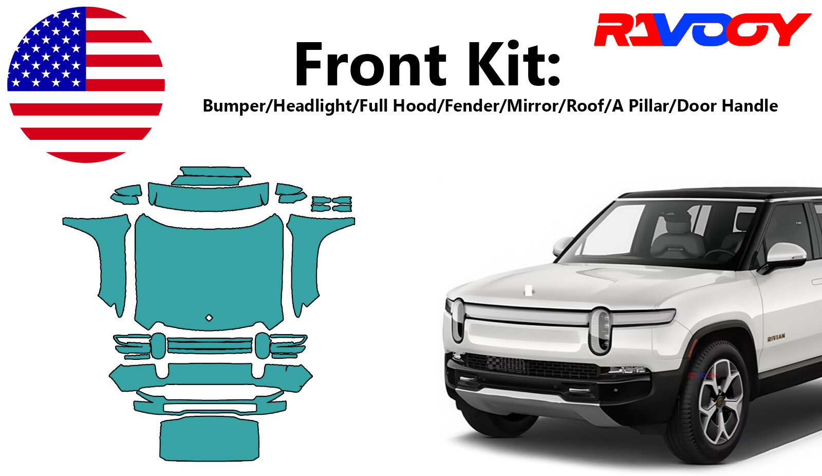 For Rivian R1S R1T 2025 Full Front Paint Protection Film PreCut Kit PPF