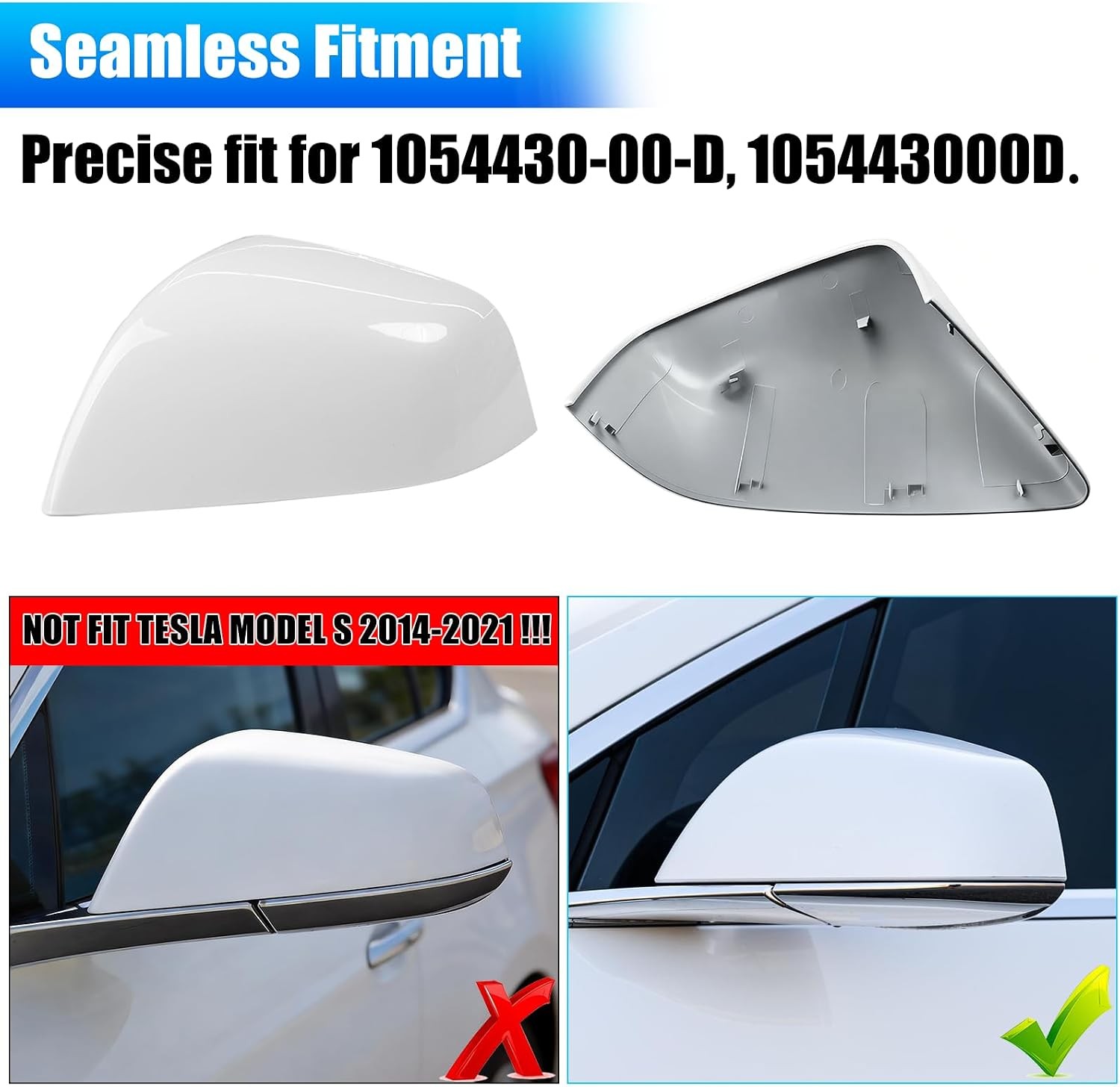 Tesla Model X Mirror Cover 2016-2025 Left Driver Side Clip-on Cap 1054430-11-D