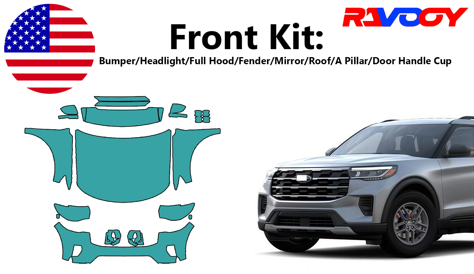 For Ford Explorer Active Platinum 2025 Front Paint Protection Film PreCutKit PPF