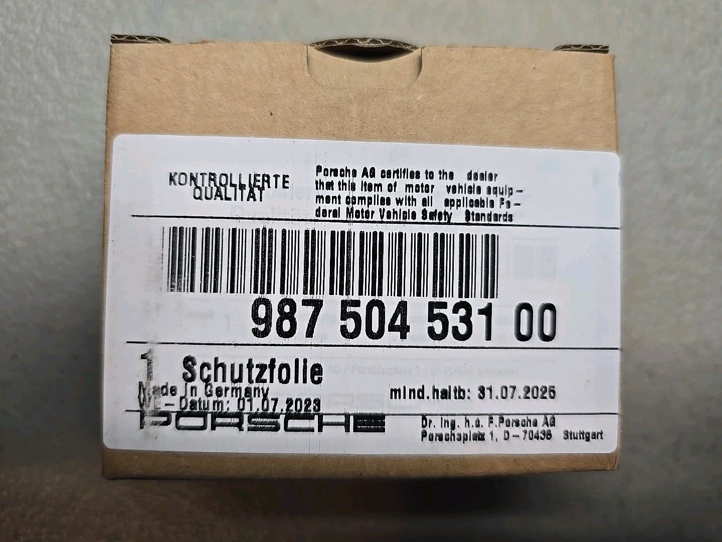 2005-2012 PORSCHE CAYMAN Boxster Front Left Fender Protective Film 98750453100