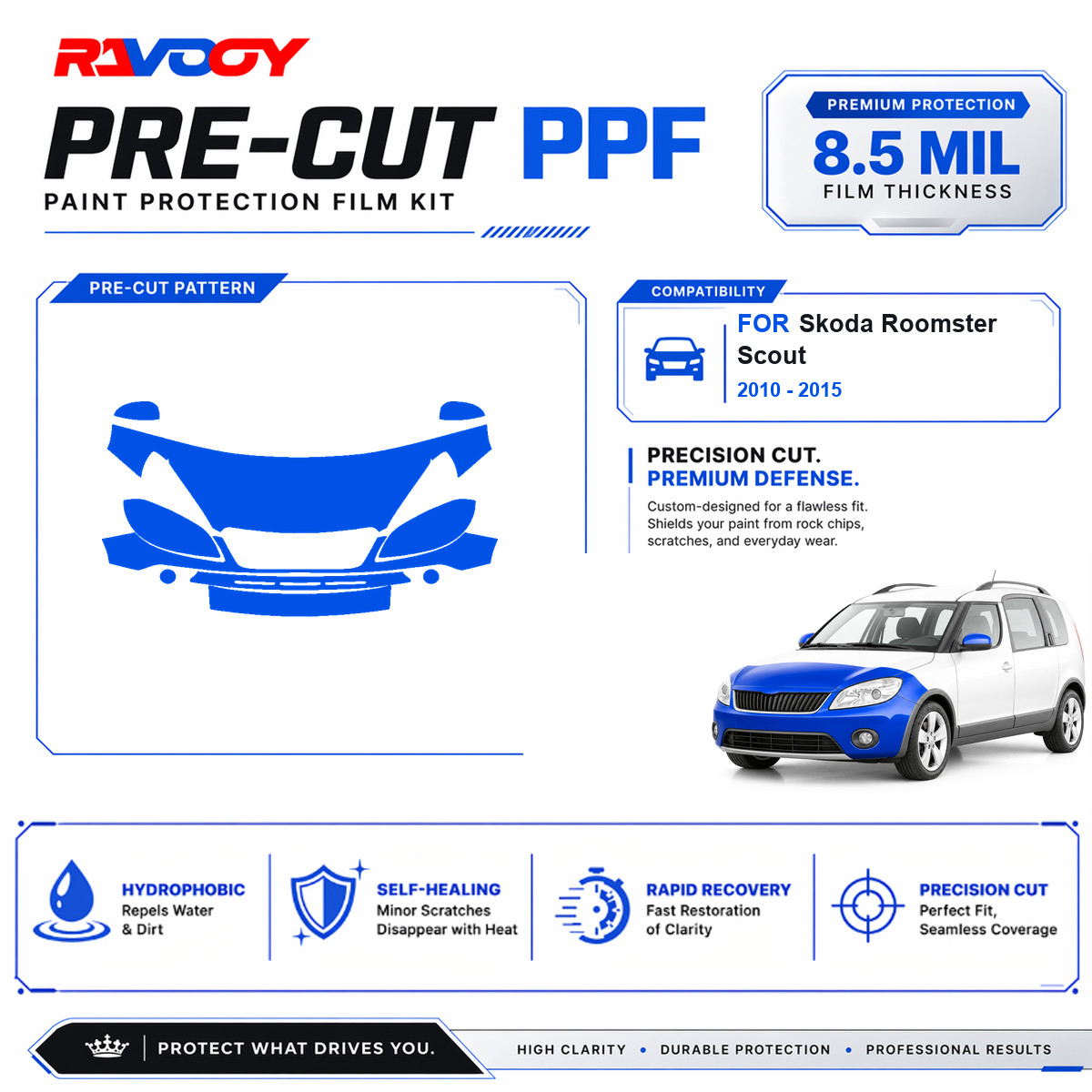 Precut PPF Front Kit Clear Bra 8.5mil TPU For 2010-2015 Skoda Roomster Scout