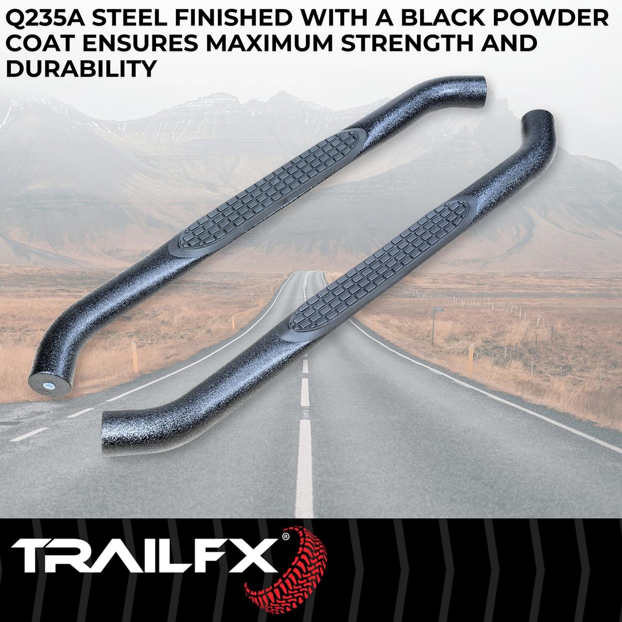 TrailFX A0027T 3 Inch Round Bent Textured Black Steel Without End Caps Frame Bod