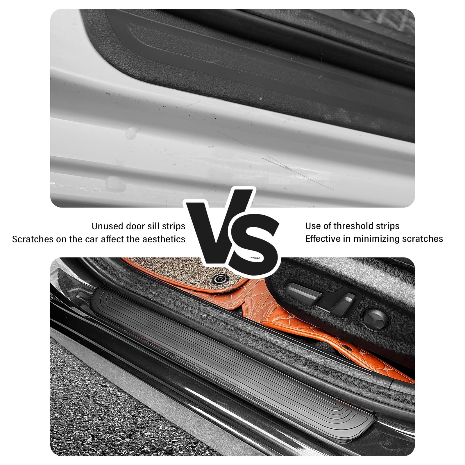 4 Pcs Black Car Door Sill Protectors Anti Scratch Rubber 2.36 Inch