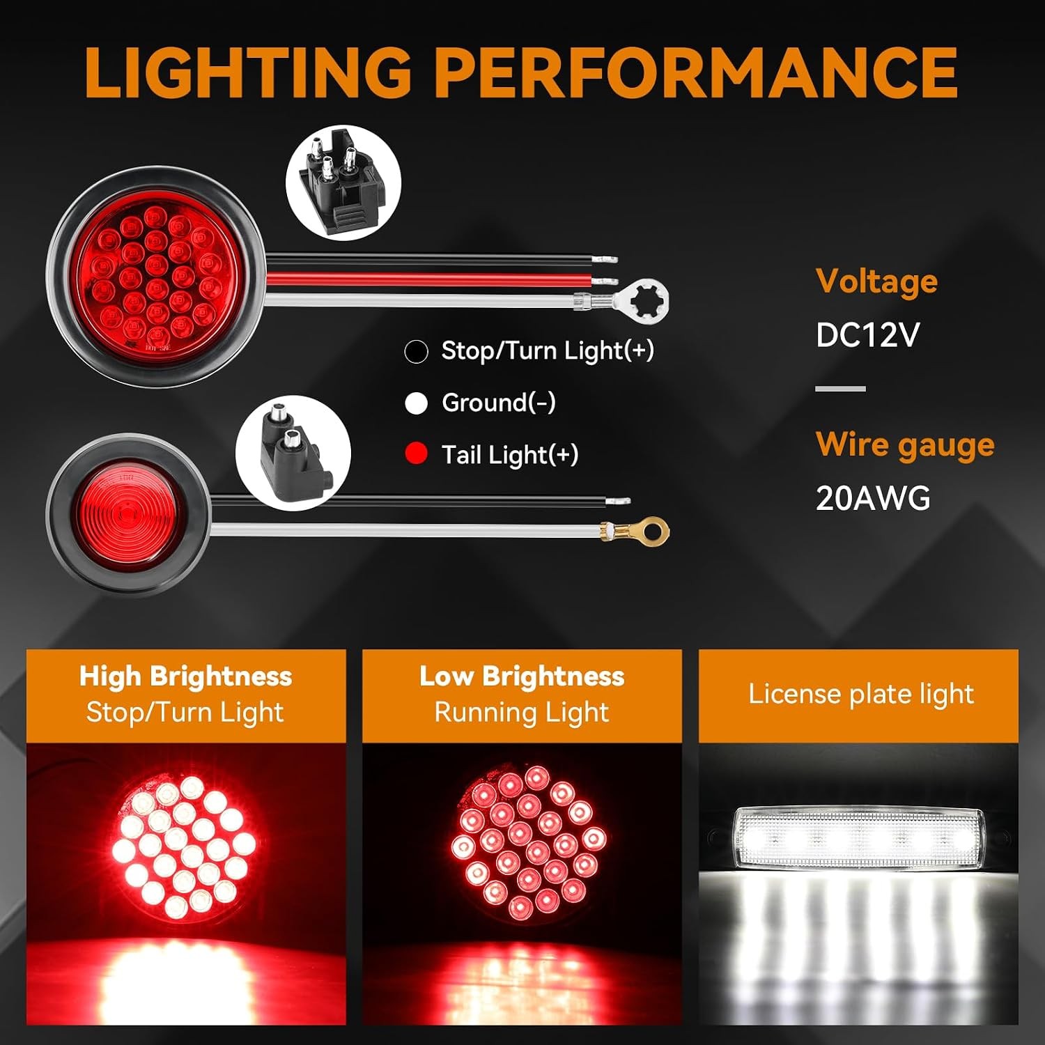 12V Square LED Trailer Light Steel Housing Kit, 2PCS IP67 Red Waterproof Stop Br