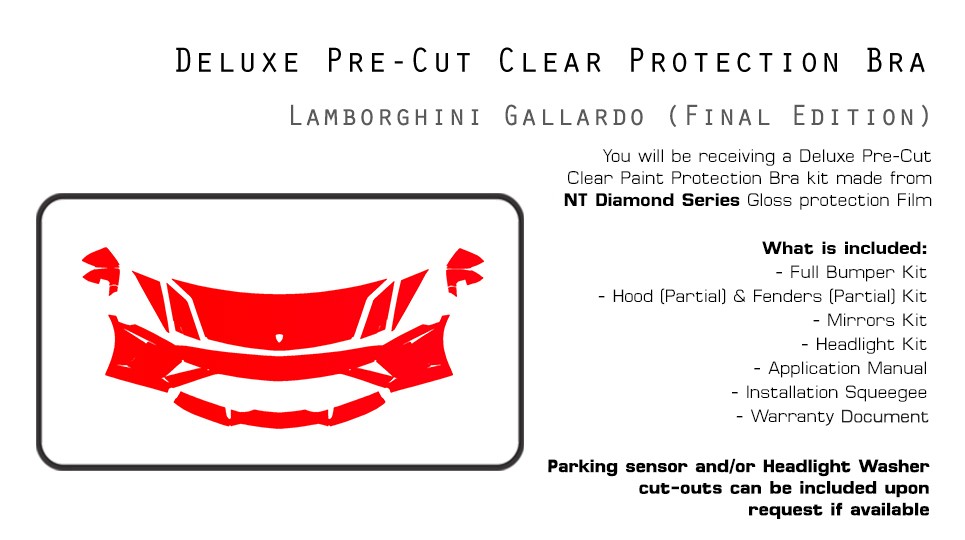 Lamborghini Gallardo 2013-2014 PreCut Paint Protection Film Clear Bra PPF
