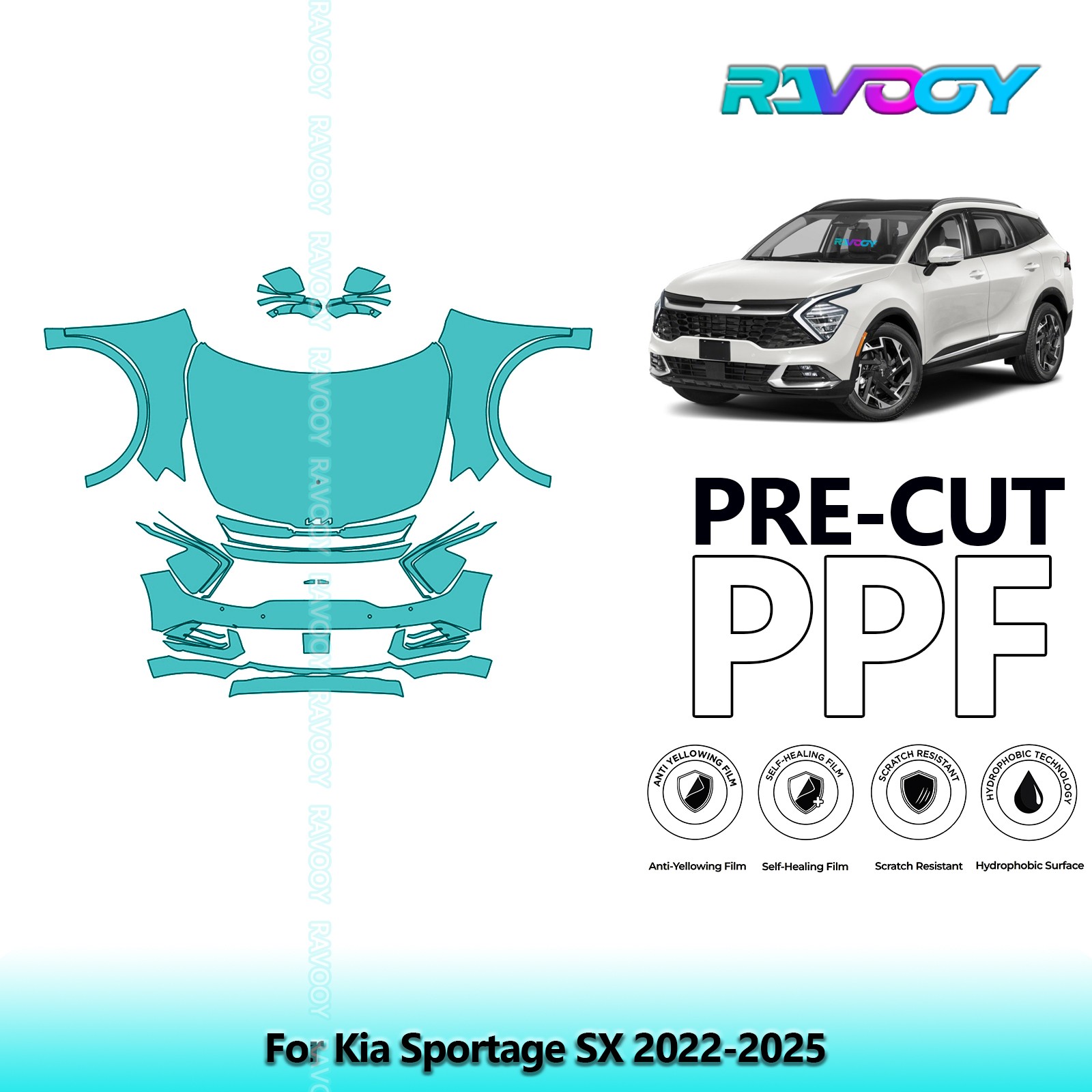 PreCut Paint Protection PPF Kit For Kia Sportage SX 2022-2026 8.5mil Clear Bra