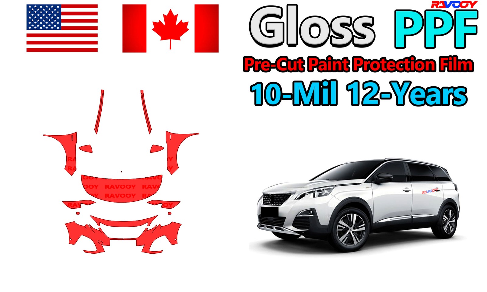 reCut PPF Paint Protection Film For Peugeot 5008 GT Line-Premium-GT 2017-2020