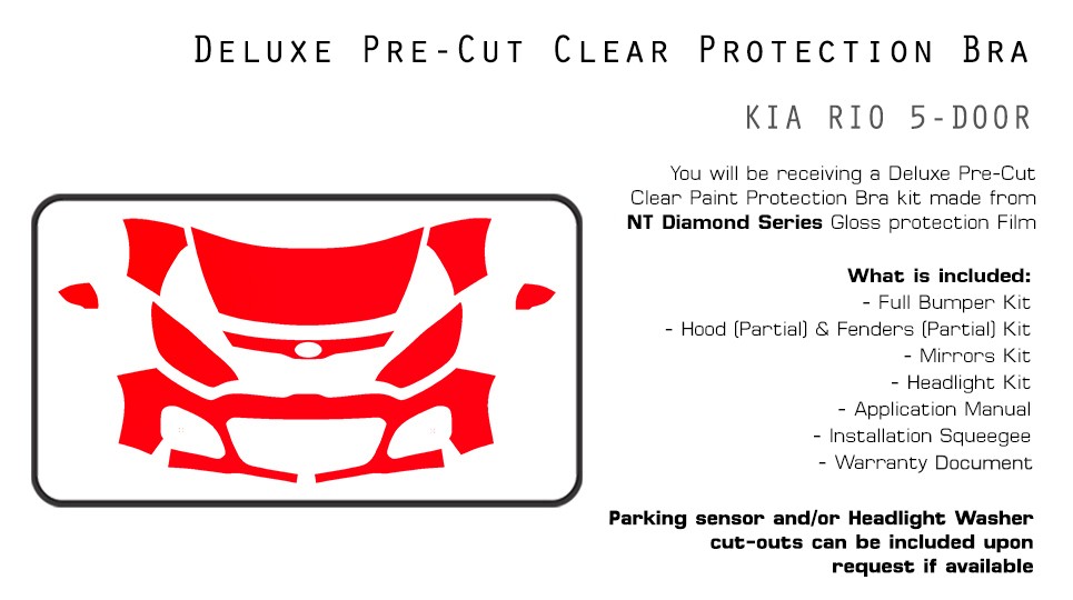 PreCut Paint Protection Film Clear Bra PPF for KIA Rio 5-Door Hatch 2012-2015