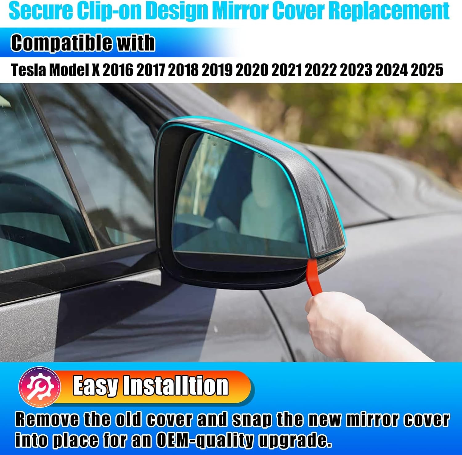 Tesla Model X Mirror Cover 2016-2025 Right Passenger Side Clip-on Cover Cap