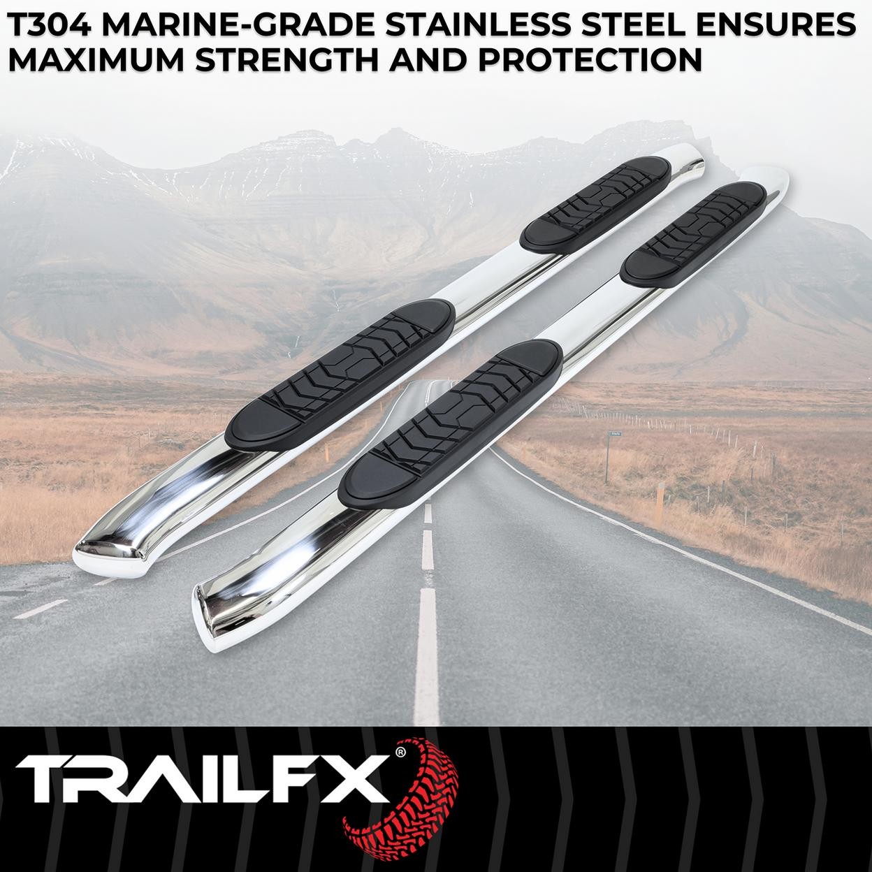 TrailFX A7064S 5 Inch Oval Bent Pol Stainless Steel Rocker Panel Mount
