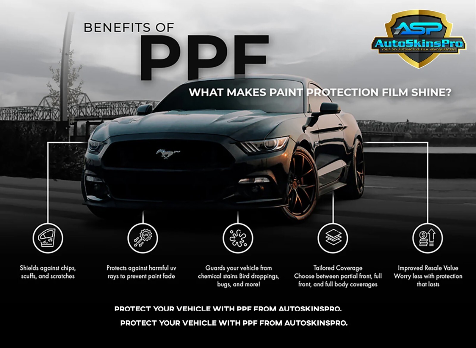 Precut Paint Protection Film for 2018-2023 Ford Mustang GT Front Hood & Fenders