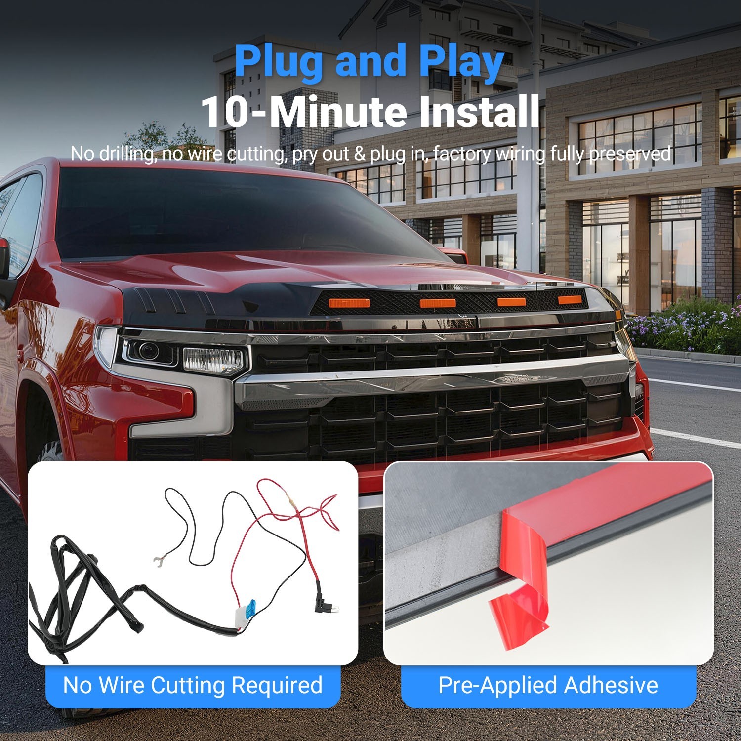 Hood Protector With LED Light For 2022-2026 Chevrolet Silverado LT Bugflector