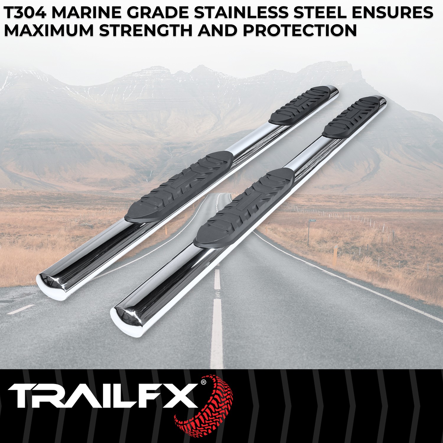 TrailFX 2920212021 4″ Oval Tube Side Steps Polished Stainless Welded End Caps
