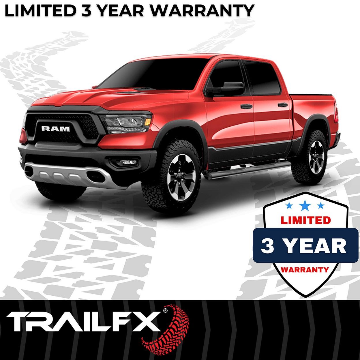 TrailFX 2940413053 4 Inch Oval Straight Powder Coated Black Mild Steel Rocker Pa