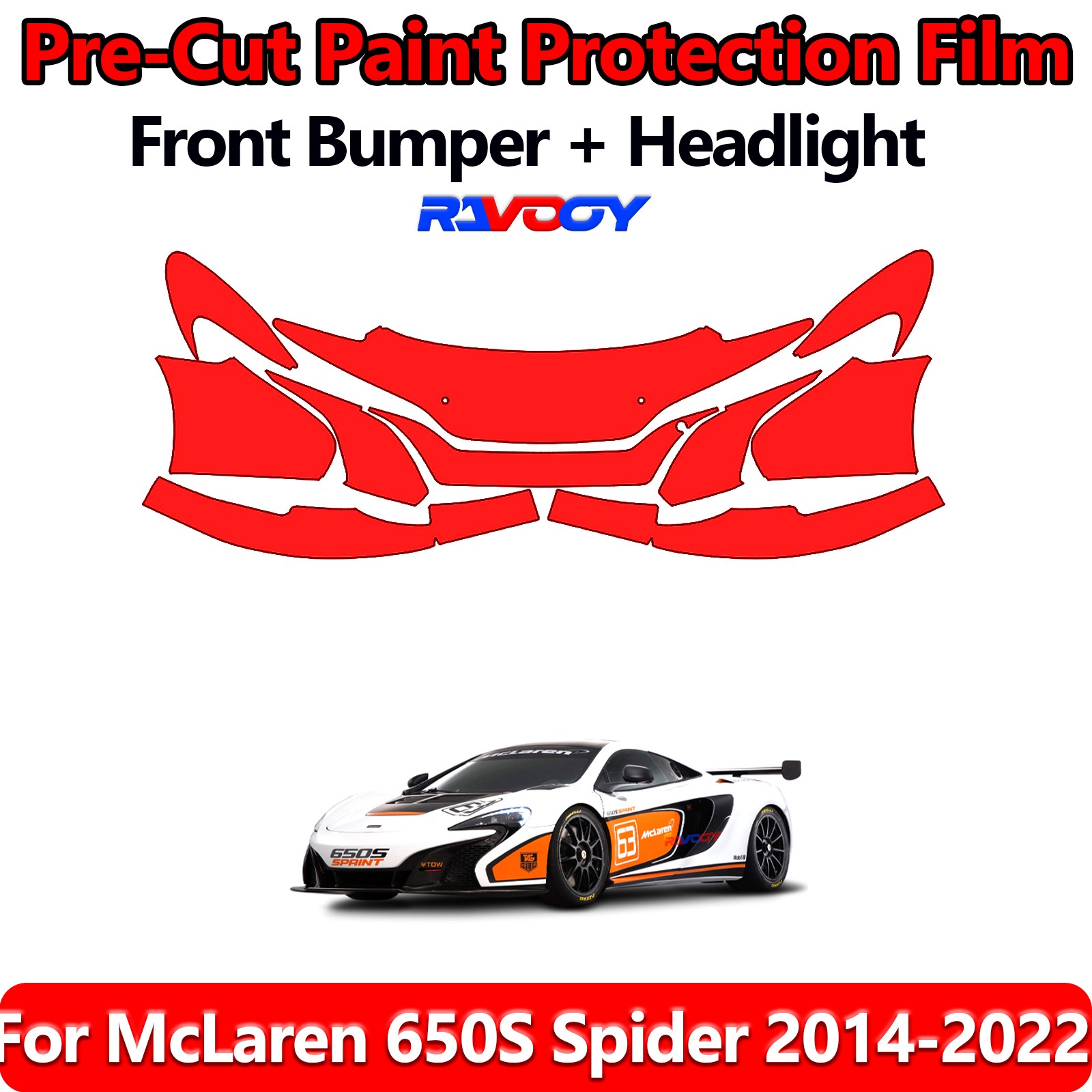8.5Mil PreCut Front Bumper PPF Kit Film For McLaren 650S Spider 2014-2022