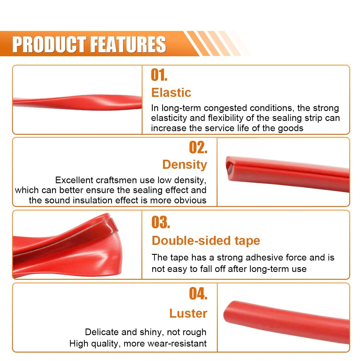 16Ft/5M Car Door Edge Guards, U Shape Trim 19.68 inch, Red