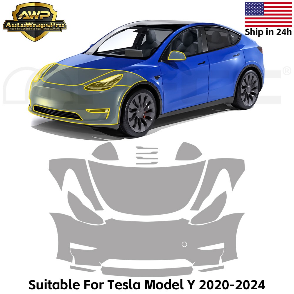 Tesla Model Y 2020-2024 Front PreCut Paint Protection Film Gloss Clear Bra PPF