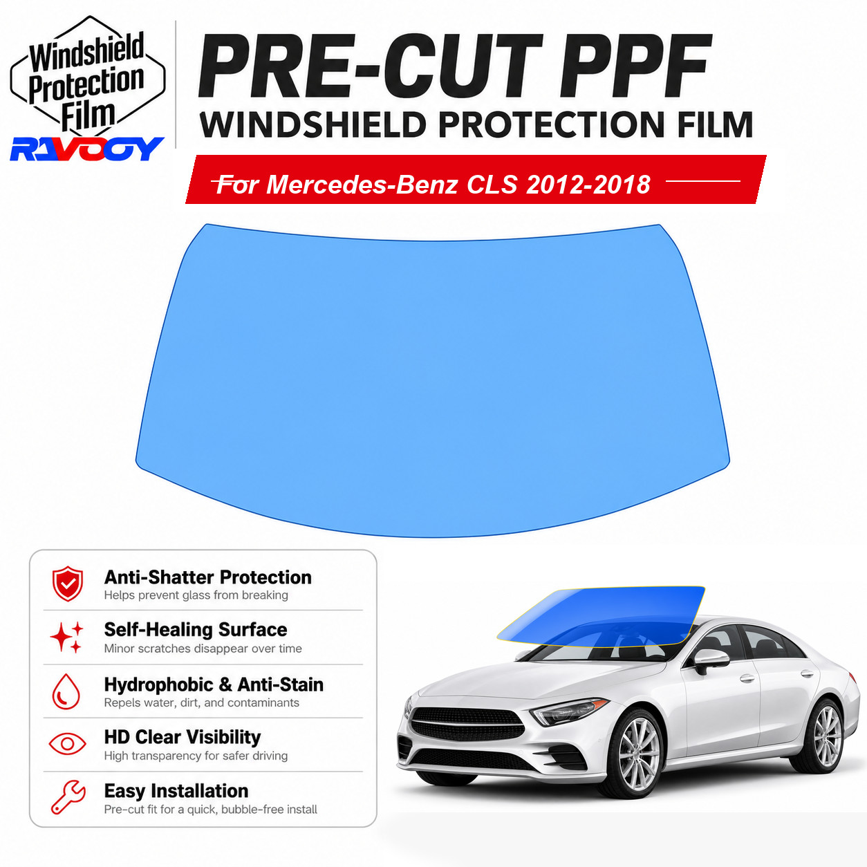 PreCut Windshield Protection Film Clear Bra For Mercedes-Benz CLS 2012-2018