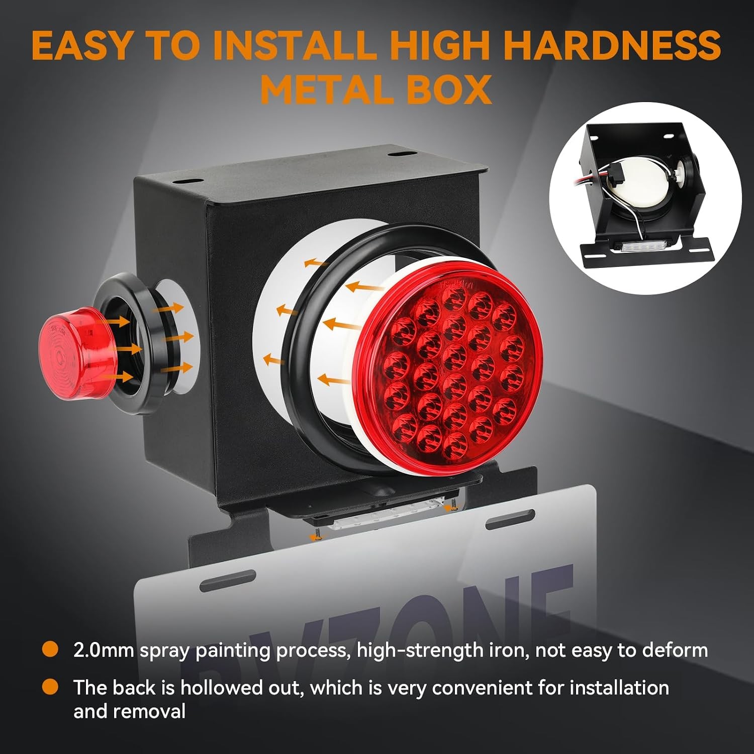 12V Square LED Trailer Light Steel Housing Kit, 2PCS IP67 Red Waterproof Stop Br