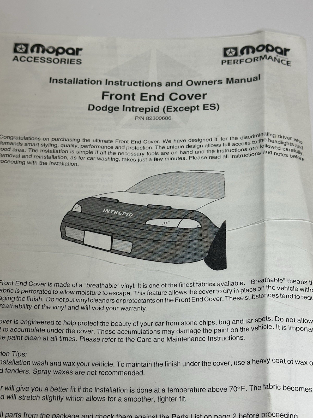 New OEM Dodge Intrepid ES hood Bra Front End Cover MOPAR