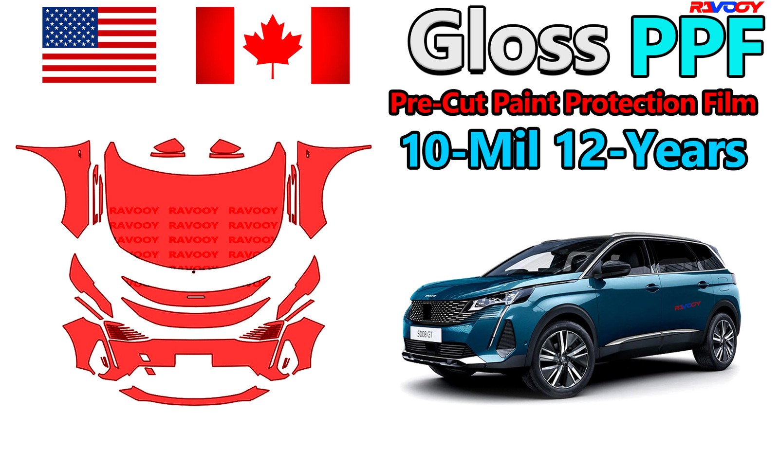 PreCut PPF Paint Protection Film For Peugeot 5008 SUV GT 2024-2026 8.5mil TPU
