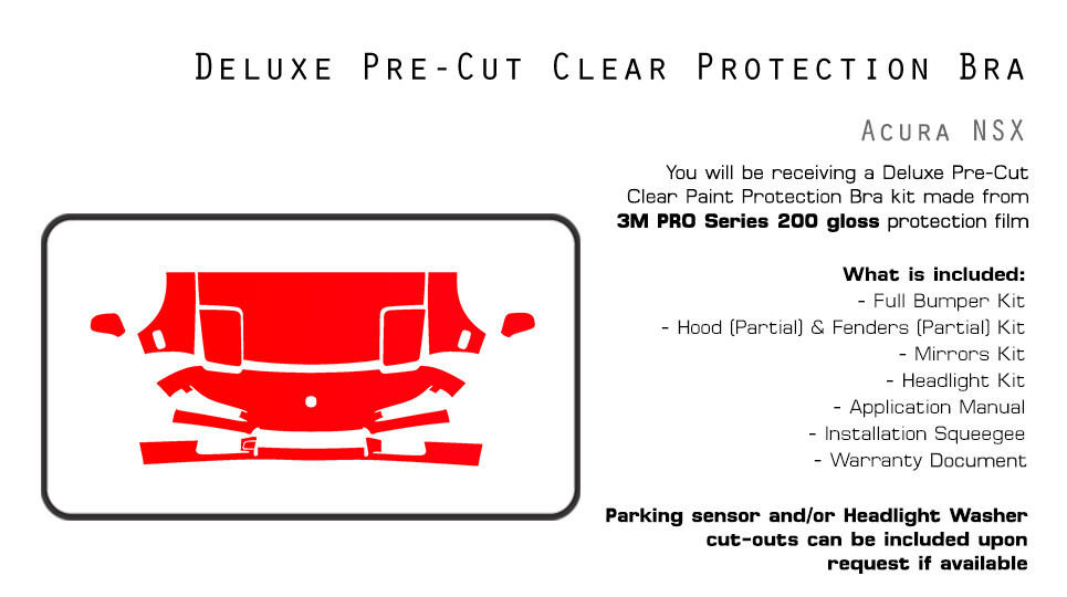 3M PRO Series PreCut Paint Protection Film Clear Bra PPF for Acura NSX 1991-2001