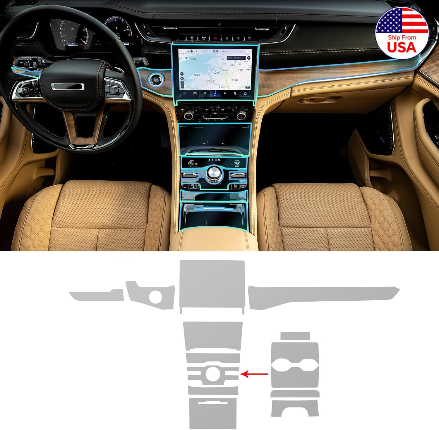 For 2021-2024 Jeep Grand Cherokee Interior Precut Paint Protection Film PPF TPU