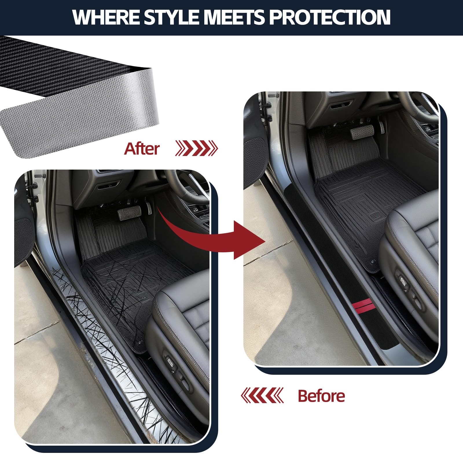 FOVKO Universal 5PCS Door Sill Protector, Car Threshold Protection, Red