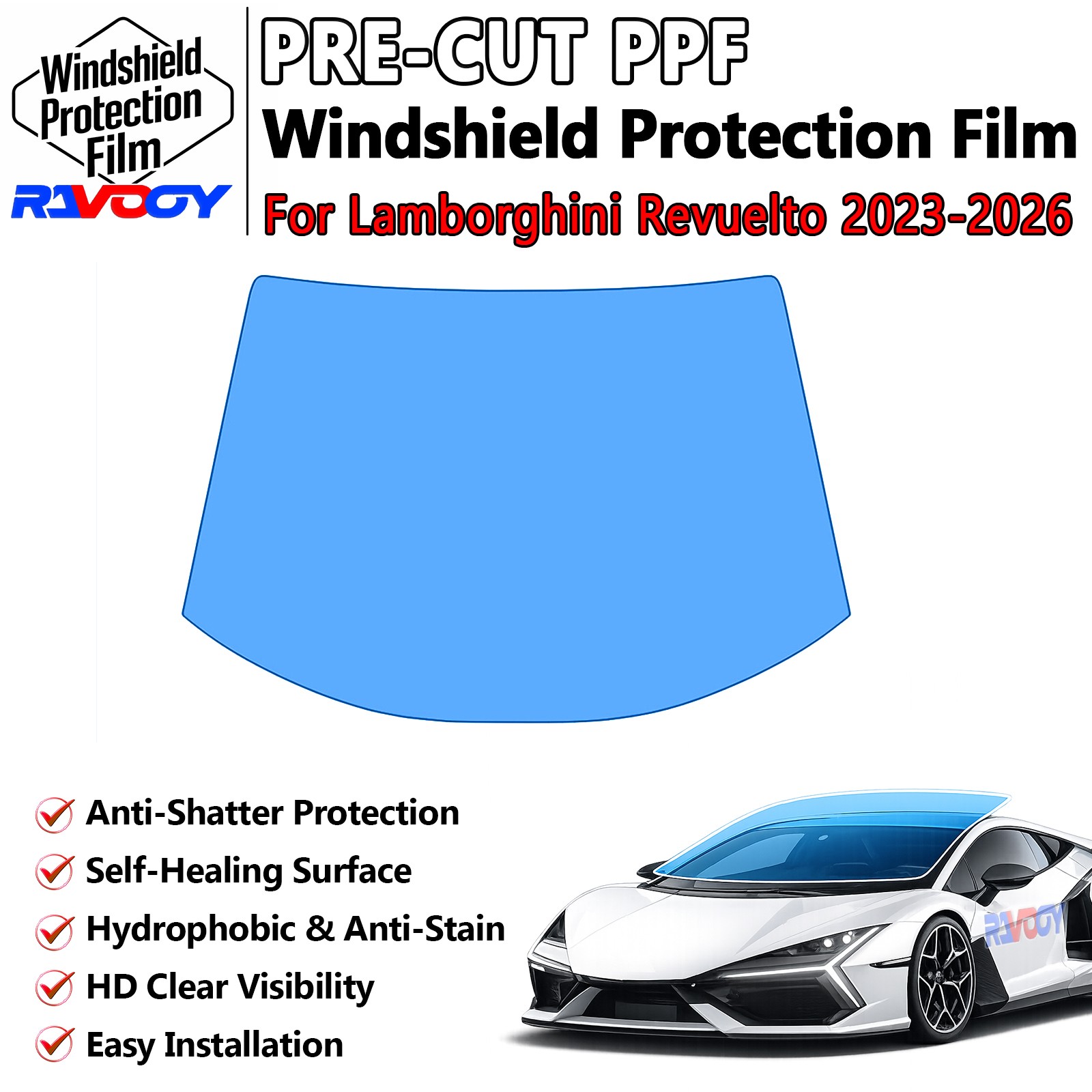 Front Windshield PreCut Protection Film For Lamborghini Revuelto 2023-2026