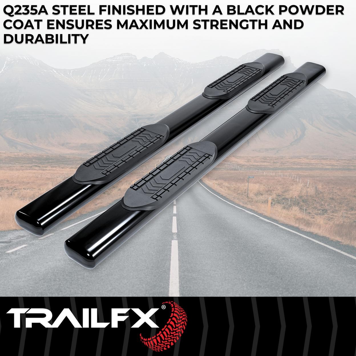 TrailFX A8244B 6 Inch Oval Straight Powder Coated Black Steel Rocker Panel Mount