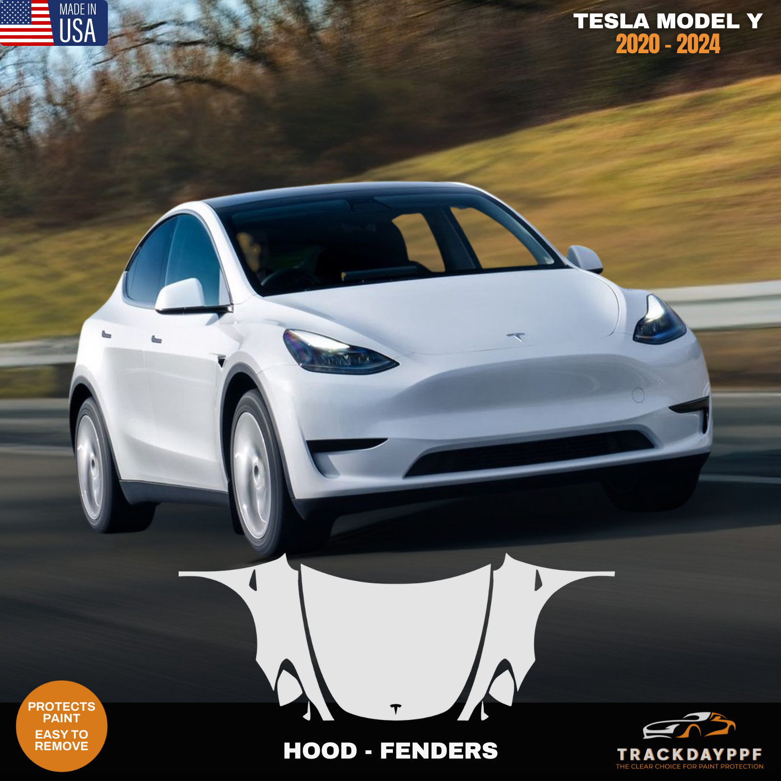Paint Protection Film, Clear -Tesla Model Y 2020-2024 Hood, Fenders, mirror