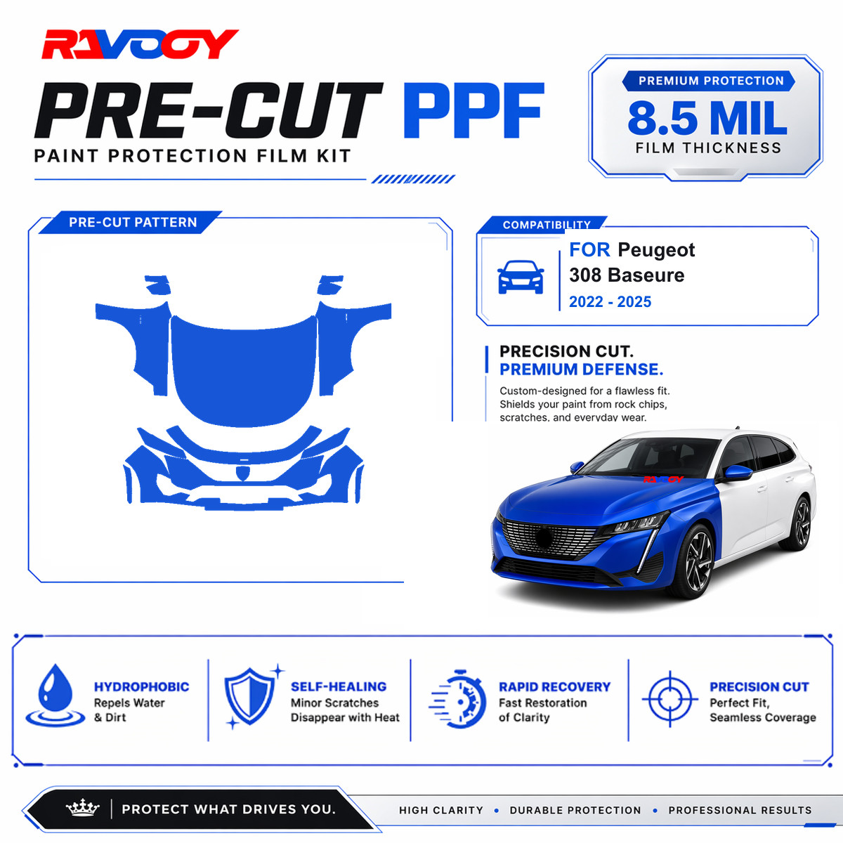 Precut PPF Clear Bra Kit For Peugeot 308 Baseure 2022-2026 Paint Protection Film