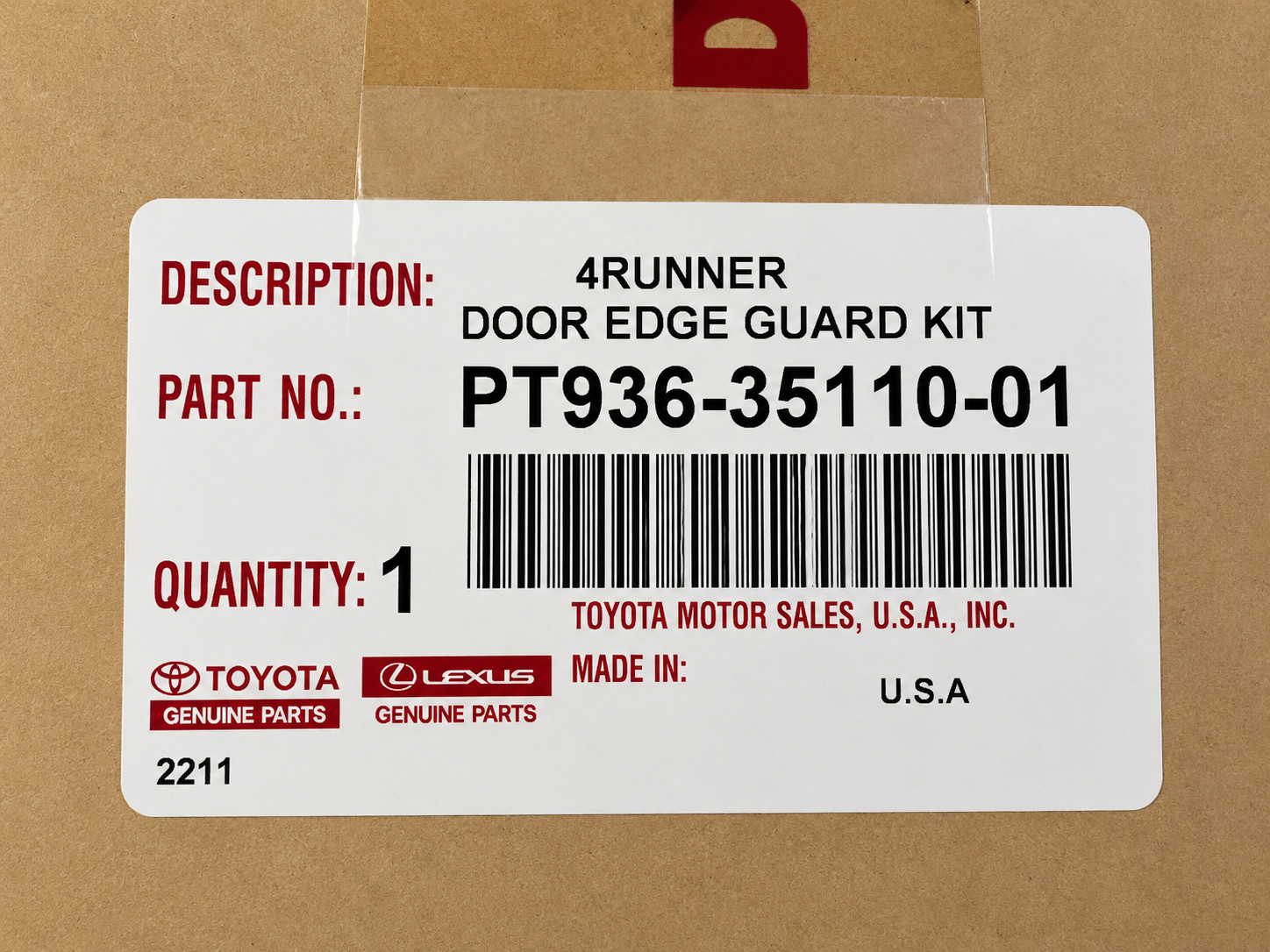 (1) Genuine 4Runner Door Edge Guards Classic Silver Metallic 1F7 PT936-35110-01