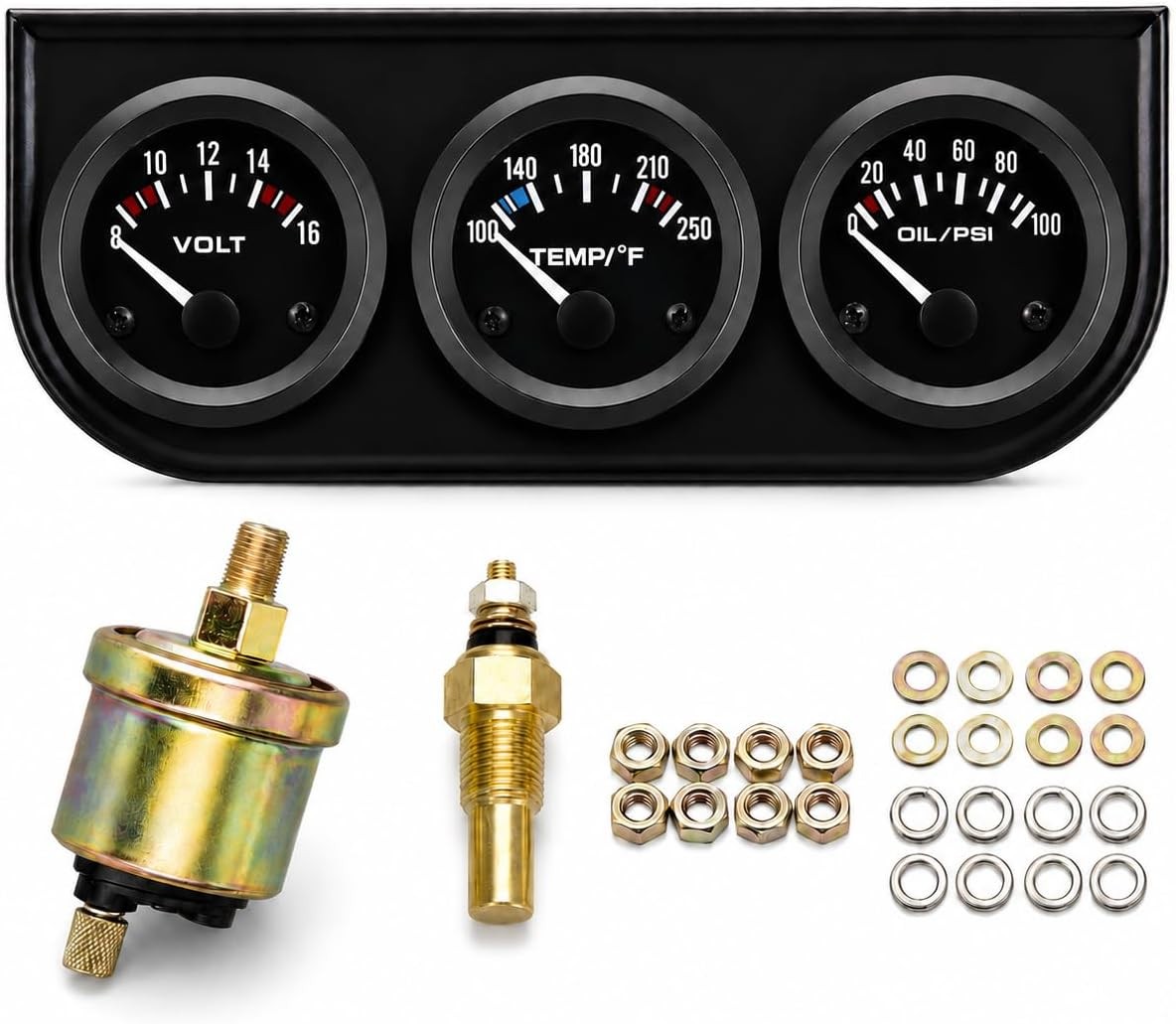 2 52mm Triple Gauge Set: Oil Pressure, Water Temperature, and Voltmeter 12V Car