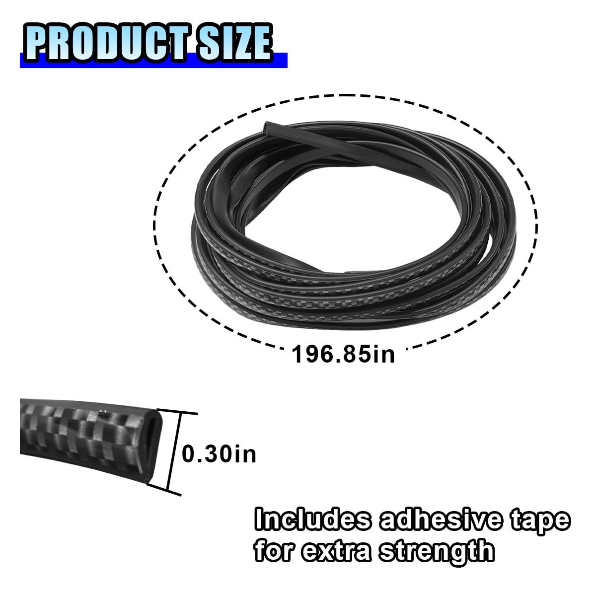 16FT/5M Car Door Edge Guards – U Shape 196.85 x 0.3 inch, Carbon Fiber