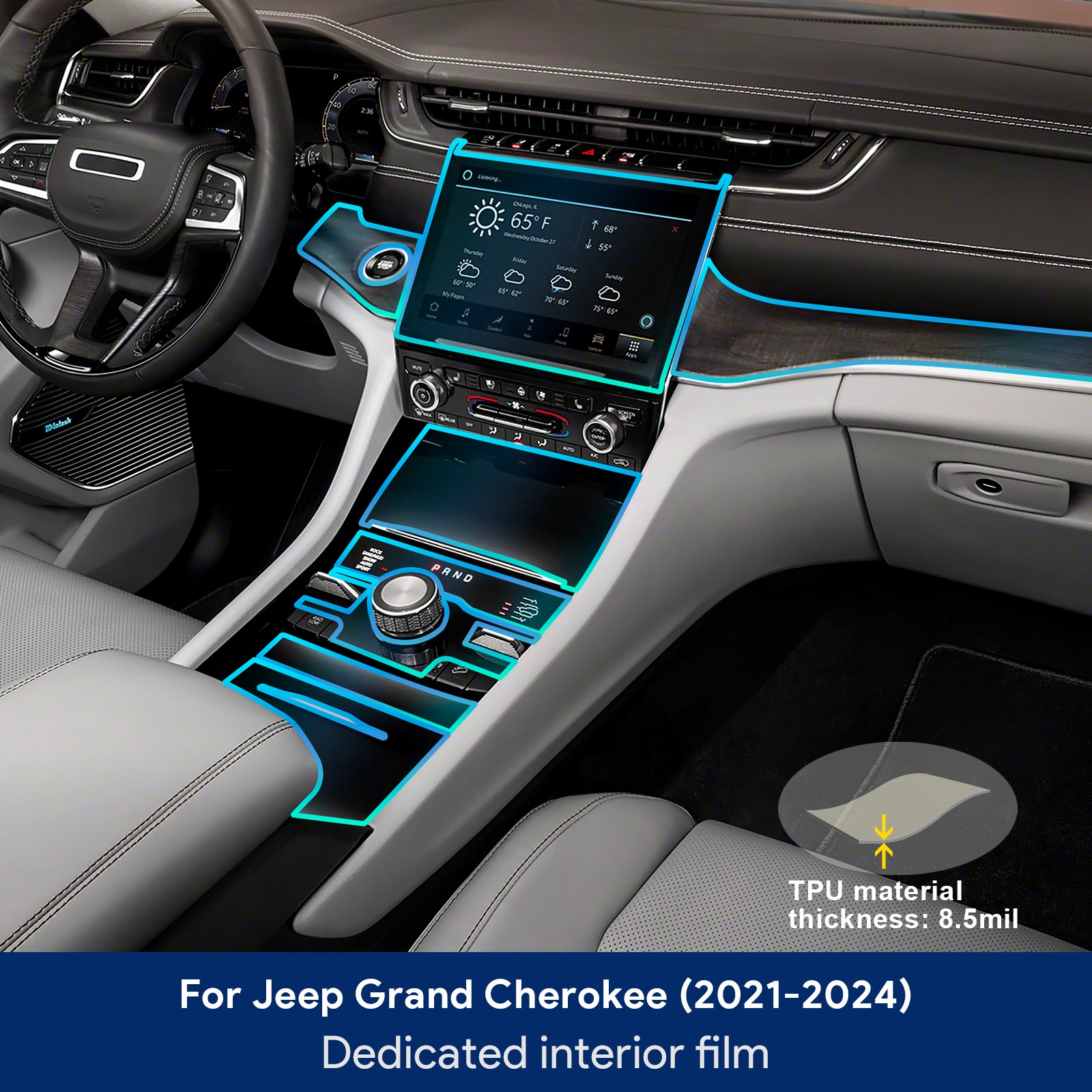 For 2021-2024 Jeep Grand Cherokee Interior Precut Paint Protection Film PPF TPU