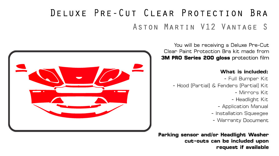 Aston Martin V12 Vantage S 2015-2017 3M PRO PreCut Paint Film Clear Bra PPF Kit