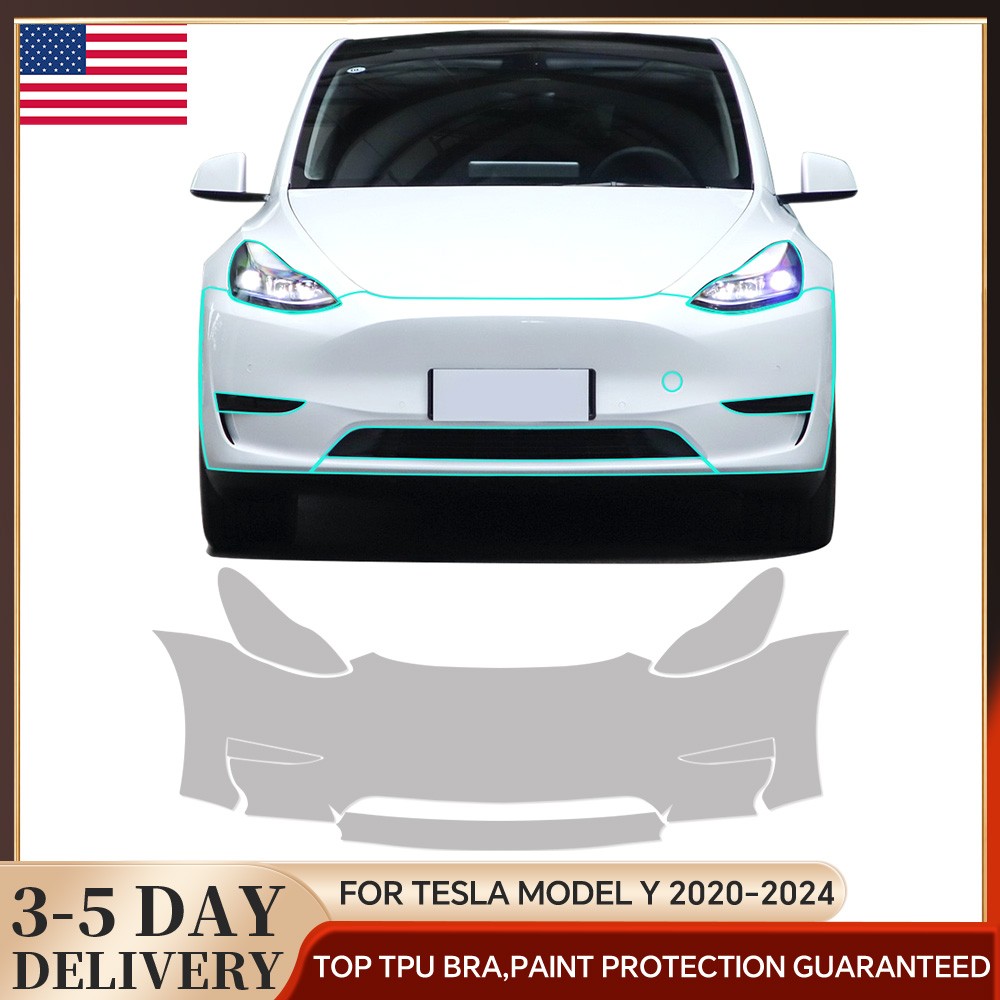 2020-2024 Tesla Model Y Front Bumper Precut Paint Protection Film Clear PPF TPU