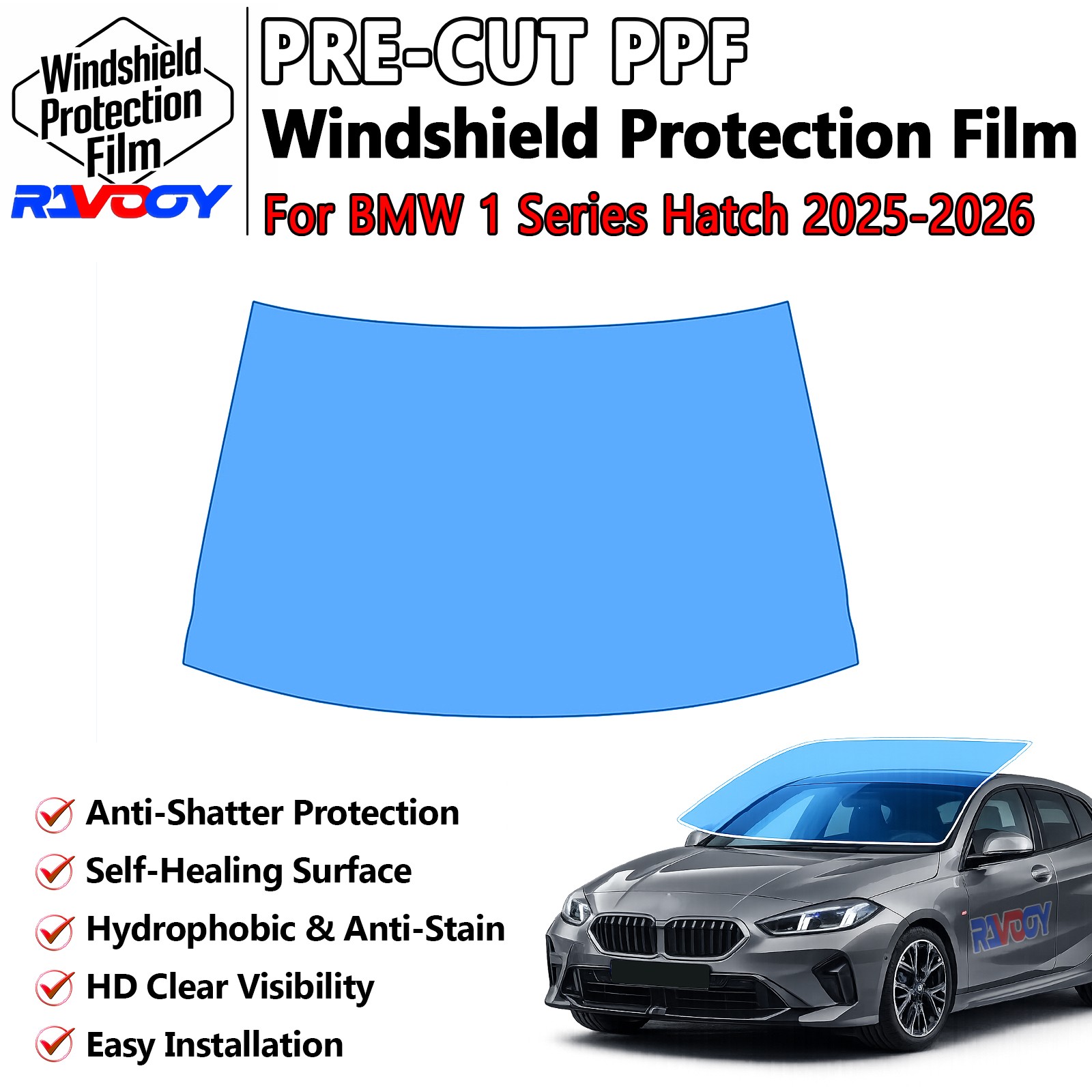 Front Windshield PreCut Protection Film For BMW 1 Series 5-Door Hatch 2025-2026