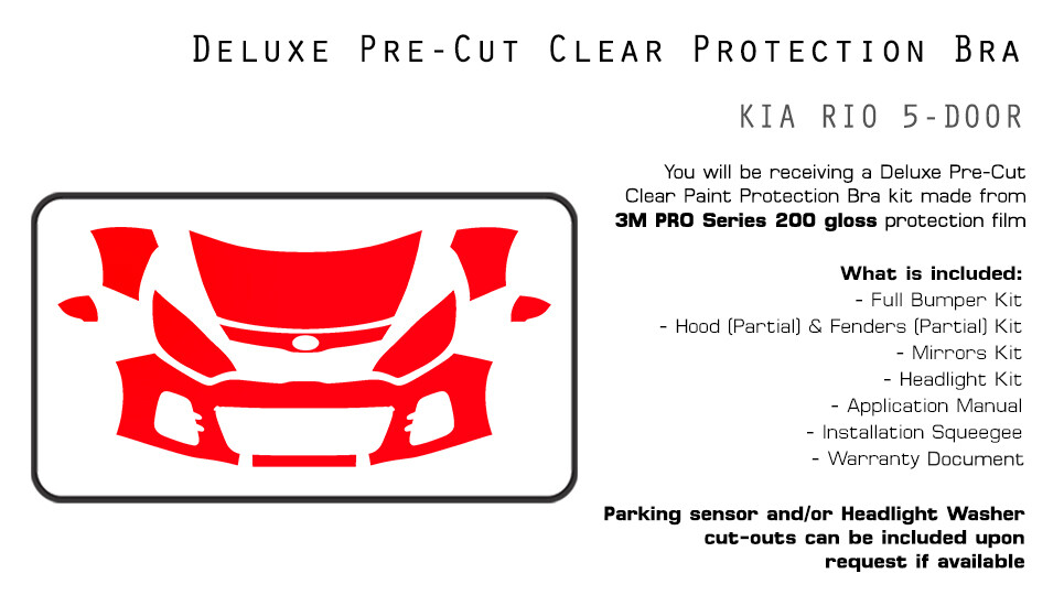 3M PRO Series PreCut Paint Film Clear Bra PPF for KIA Rio 5-Door Hatch 2016-2017