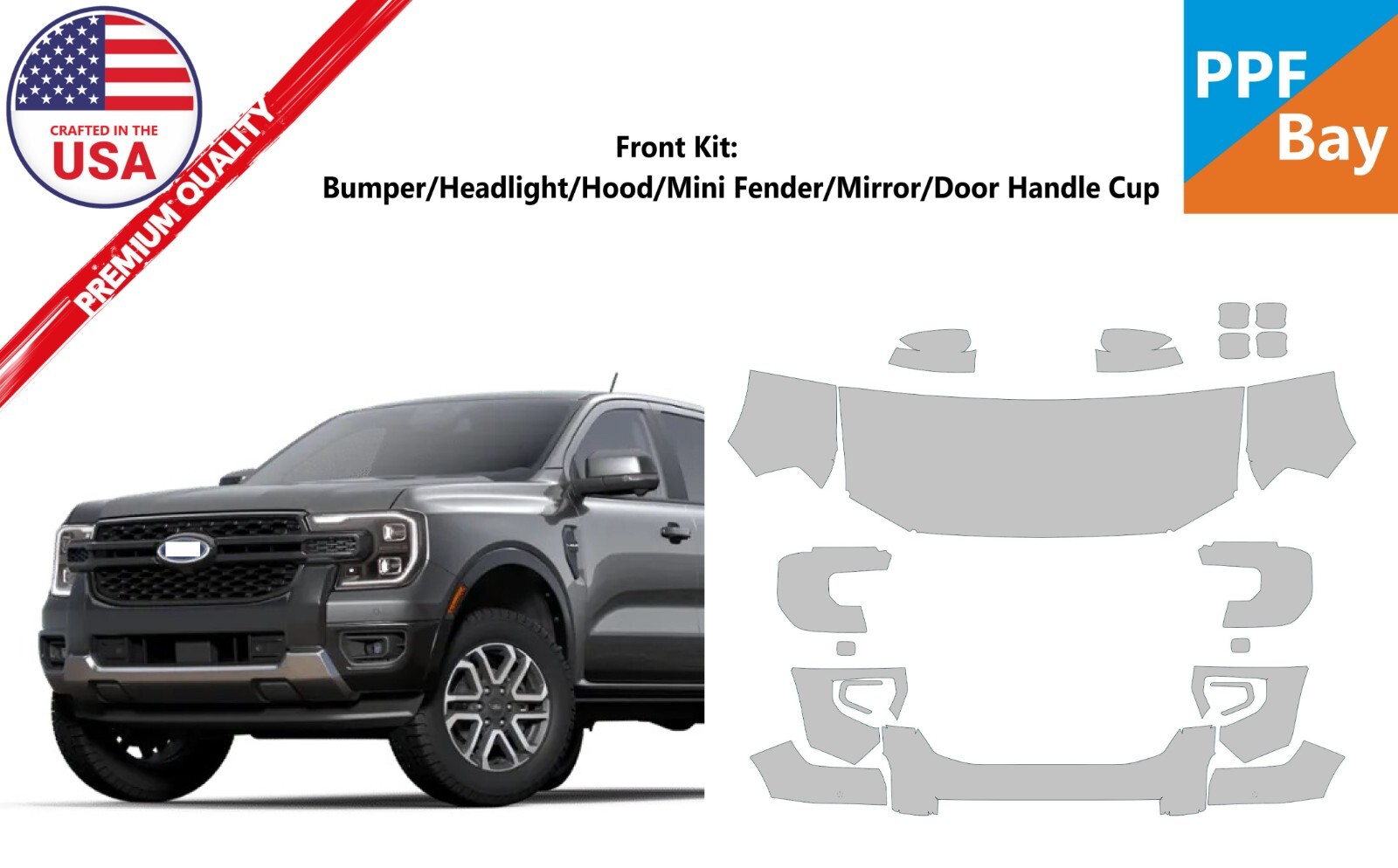 For Ford Ranger Lariat/XLT 2024-2025 Front Paint Protection Film PreCut PPF