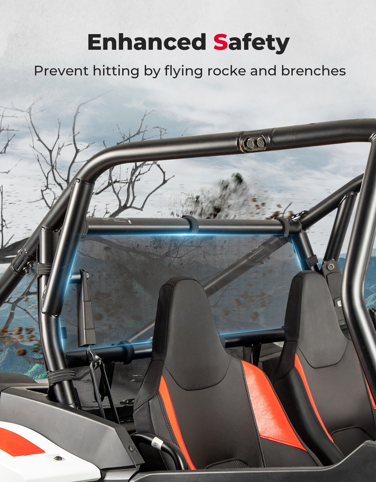 KEMIMOTO UTV Rear Window Net Mesh Windshield for Polaris 2024 RZR XP 1000 / 4