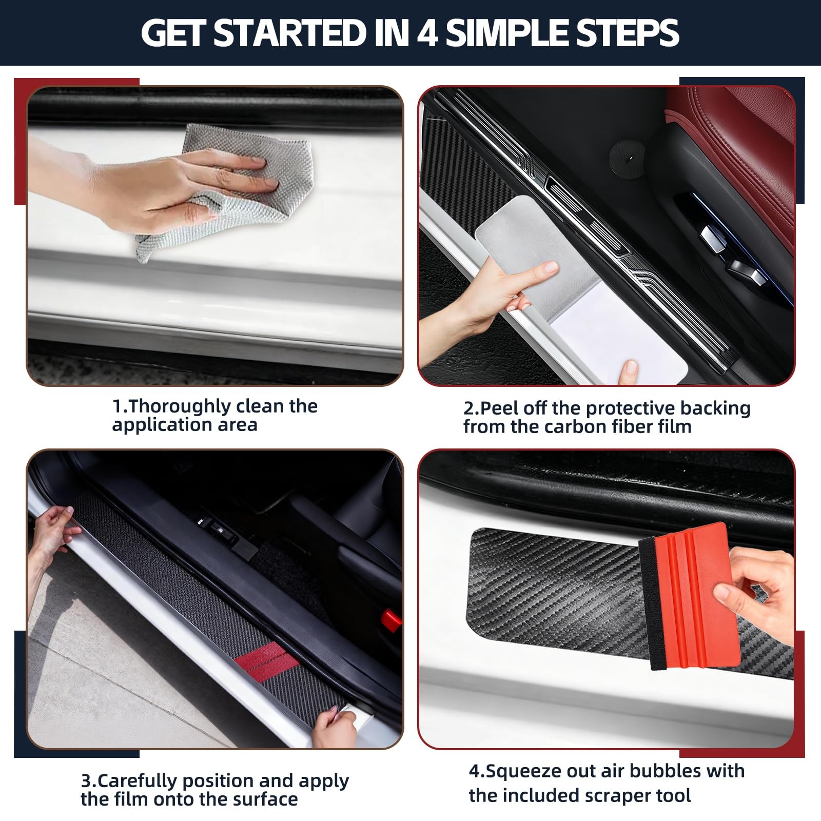 FOVKO Universal 5PCS Door Sill Protector, Car Threshold Protection, Red