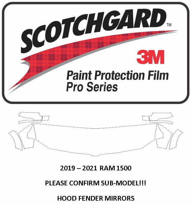 3M SCOTCHGARD PRO Paint Protection Film 2019 – 2021 RAM 1500 HOOD FENDER MIRROR