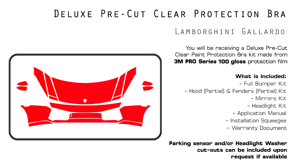 Lamborghini Gallardo 2004-2008 3M PRO Series PreCut Paint Film Clear Bra PPF Kit
