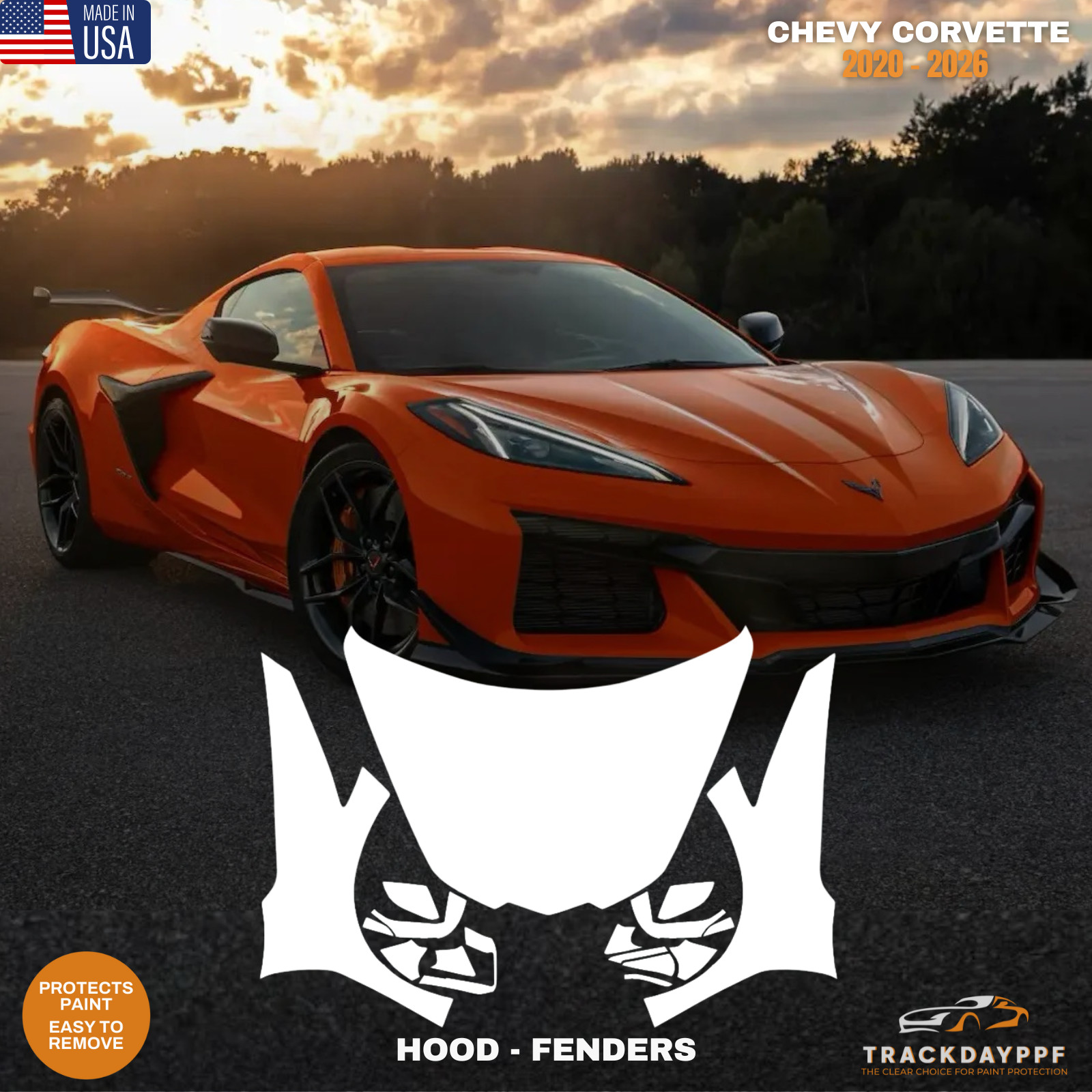 Paint Protection Film, Clear -Chevrolet Corvette 2020-2025 Hood, Fenders, mirror