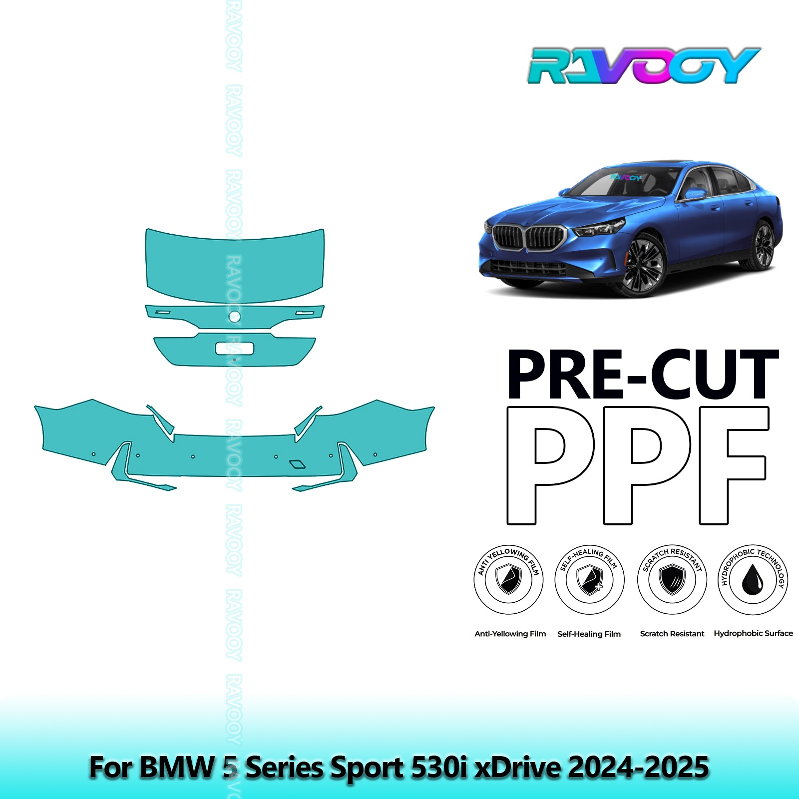PreCut Paint Protection PPF Kit For BMW 5 Series Sport 530i xDrive 2024-2026 TPU