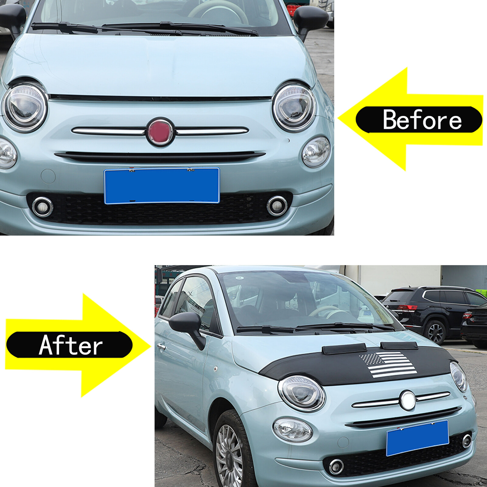 Front Bumper Lebra Car Bonnet Mask Hood Bra Fit For Fiat 500 500C 2007-24 Black