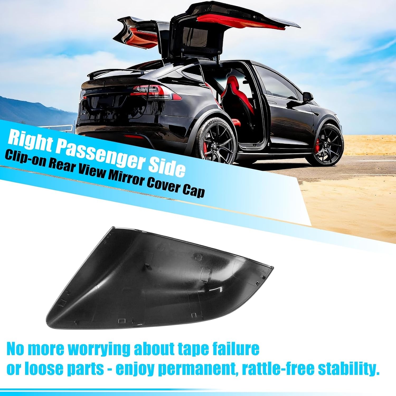 Tesla Model X Mirror Cover 2016-2025 Right Passenger Side Clip-on Cover Cap