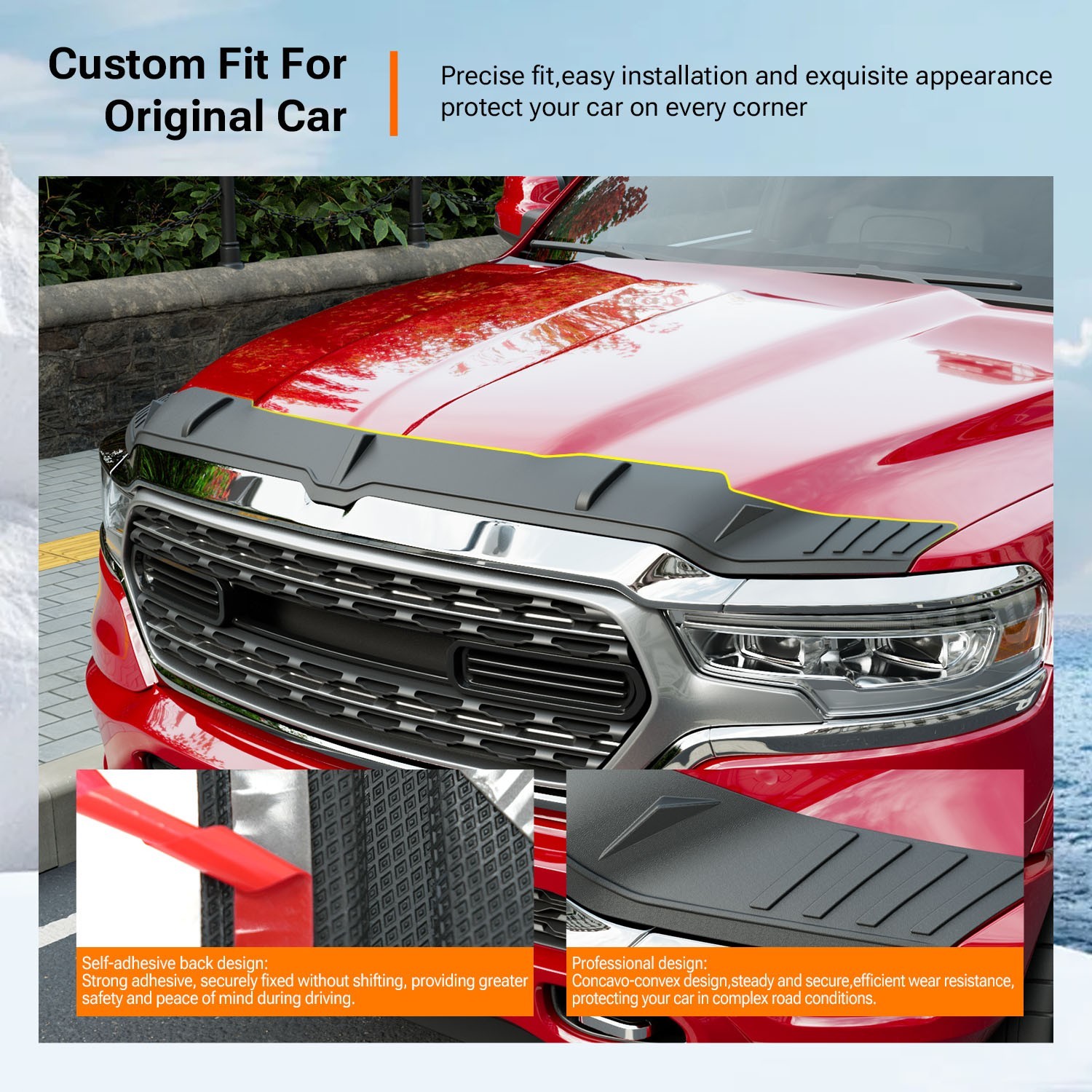 Hood Protector Compatible with 2019-2026 Dodge RAM 1500 Deflector Upgraded TPE